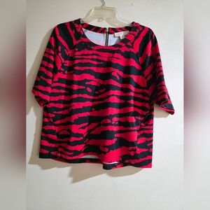 Michael Kors Vibrant Red and Black Striped Blouse